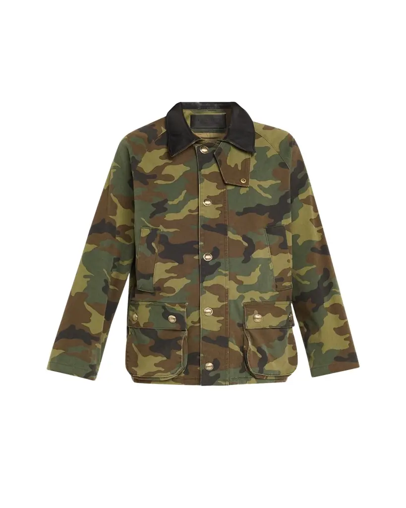Nili Lotan Andrew Camo-Print Leather-Collar Parka Jacket