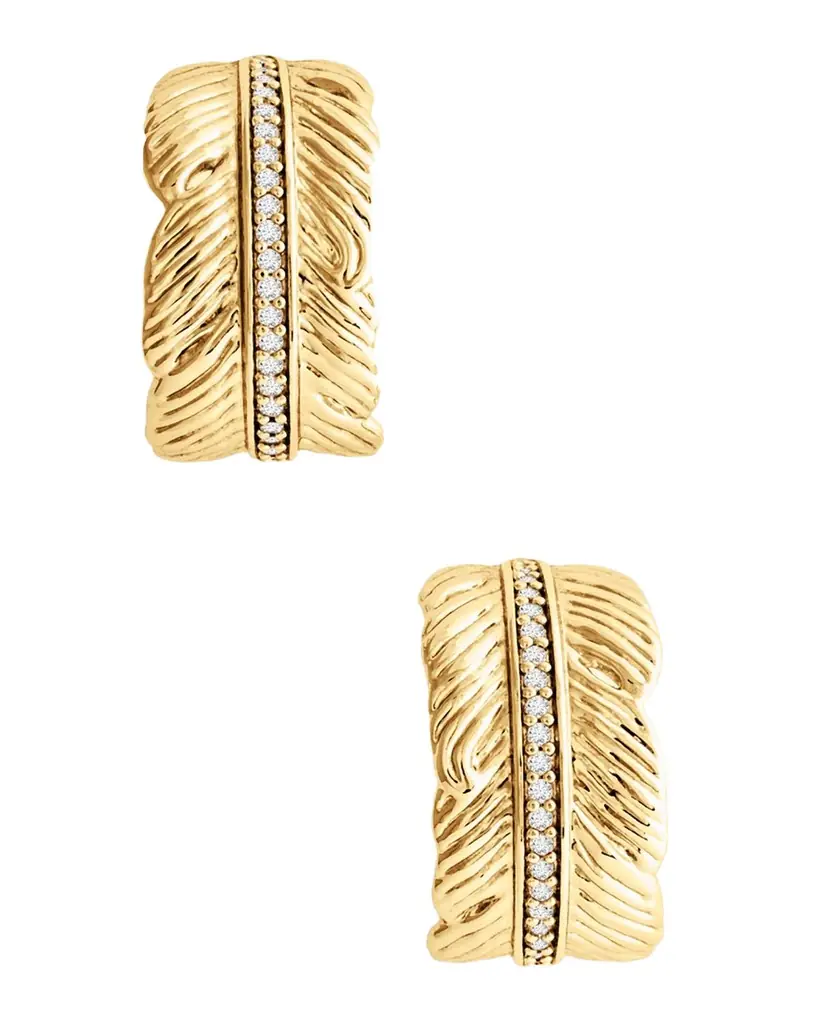 Anabel Aram Jewelry Feather Small Pave Hoop Earrings