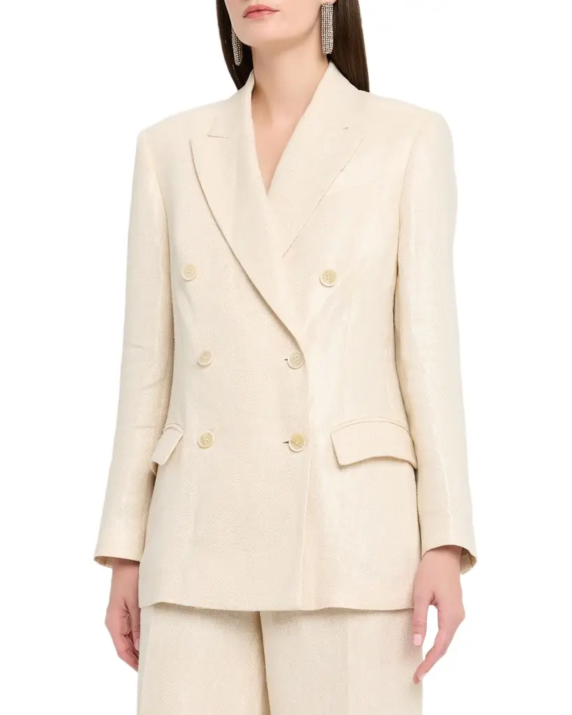 Brunello Cucinelli Shimmering Cotton-Silk Twill Double-Breasted Blazer