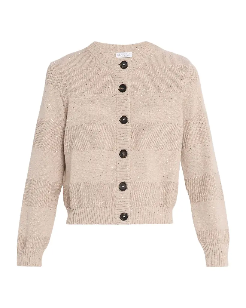 Brunello Cucinelli Pailette Striped Knit Crewneck Cardigan