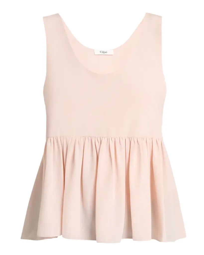 Chloe Gathered Silk Crepe De Chine Peplum Tank Top