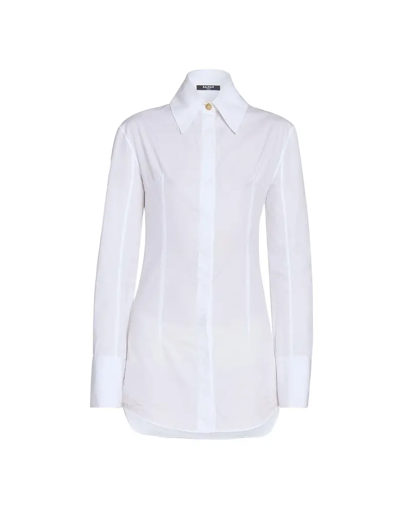Balmain Cotton Popeline Fitted Button-Down Shirt