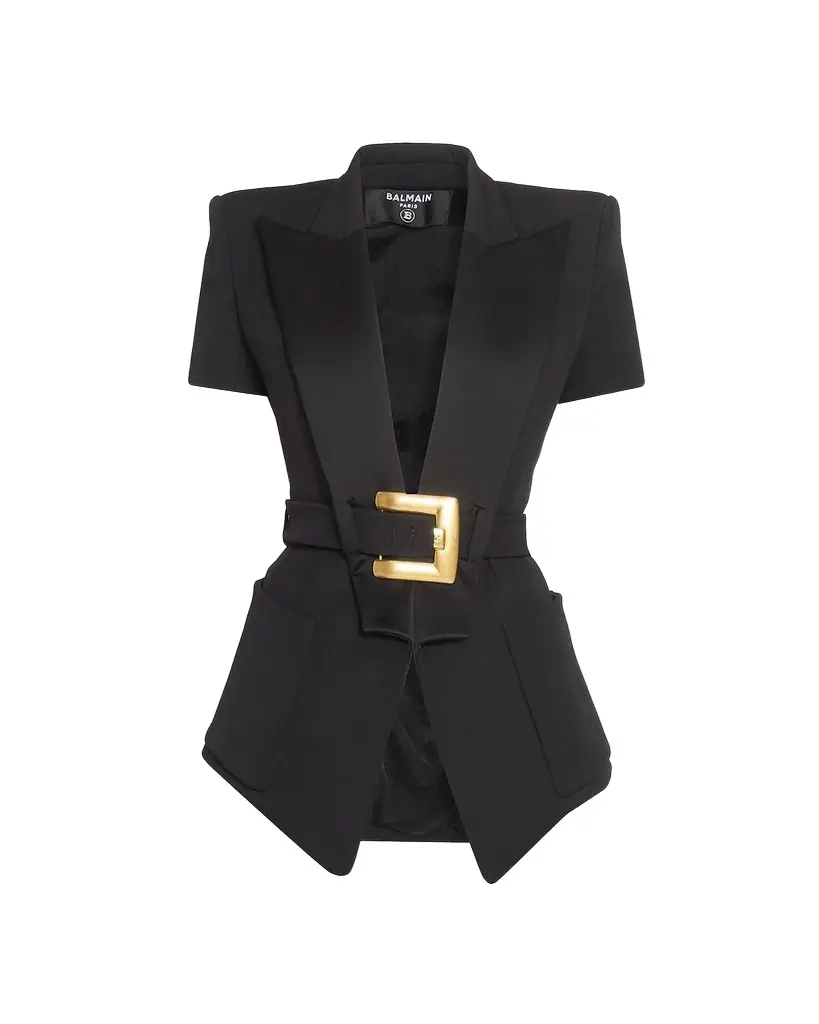 Balmain Tailored Short-Sleeve Belted Blazer Jacket