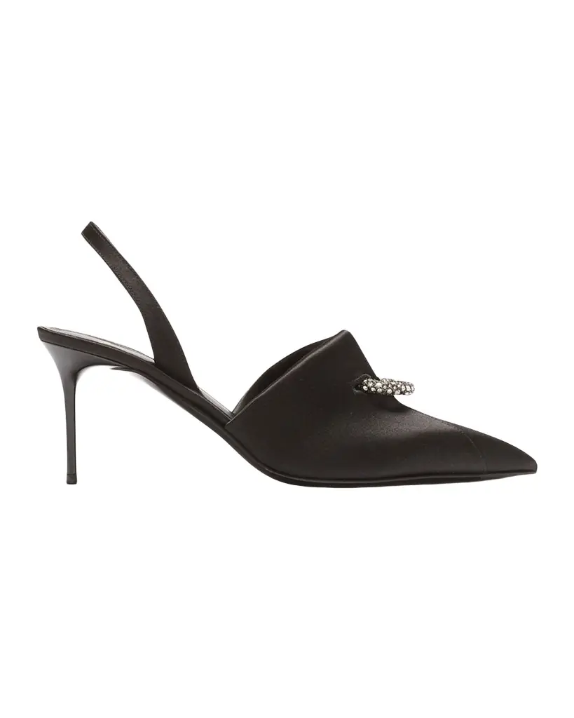 Balmain 5mm Opa Noir Pierced Satin Slingback Pumps