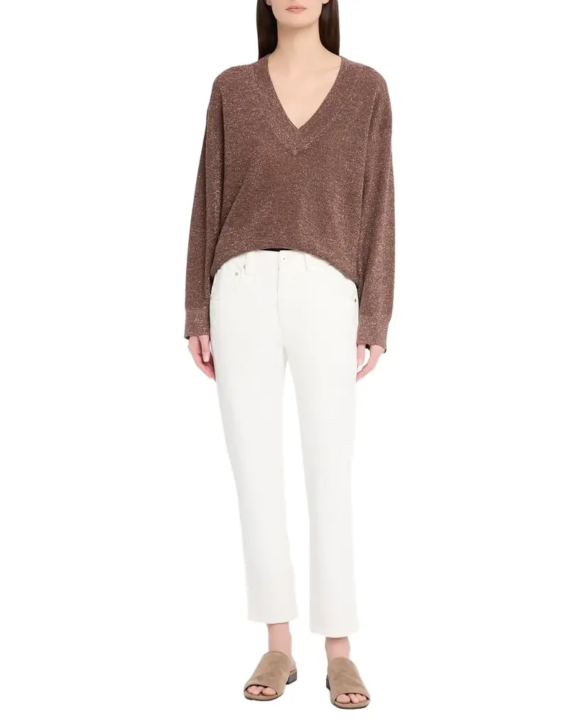 Brunello Cucinelli Sparkling Linen V-Neck Sweater - Women's Clothing
