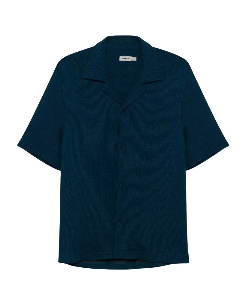 SIMKHAI Men 's Troy Waffle-Weave Short-Sleeve Shirt