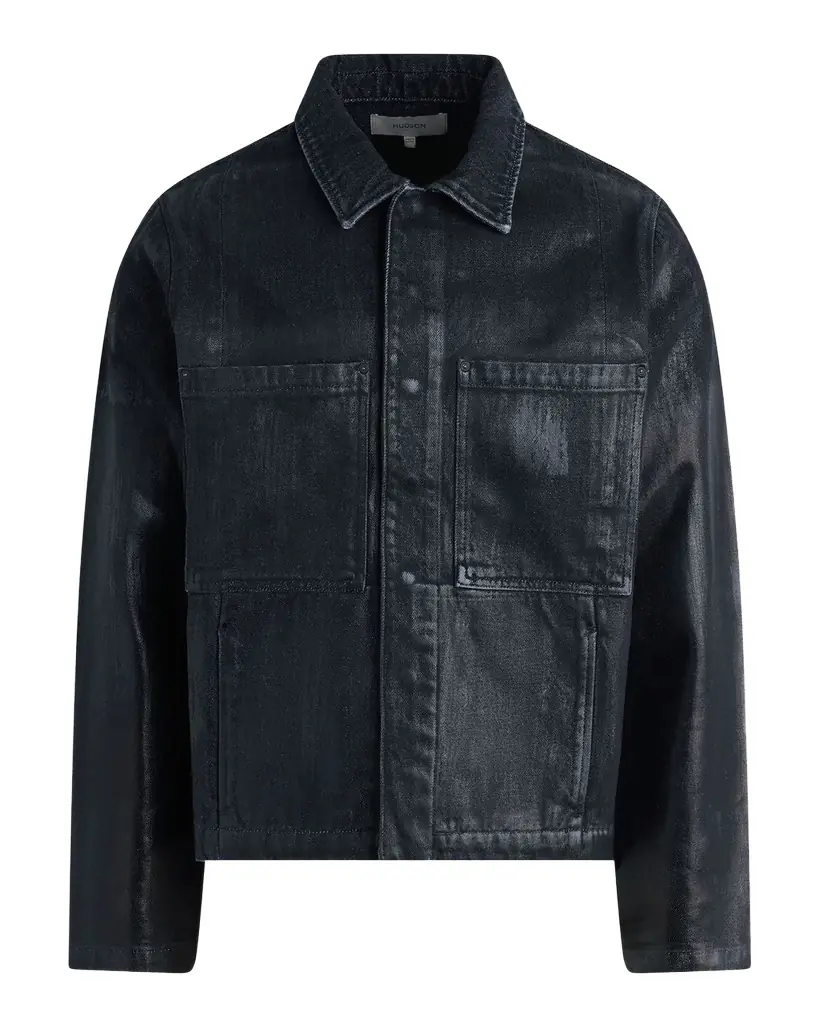 Hudson Men 's Worker Coated Black Denim Jacket