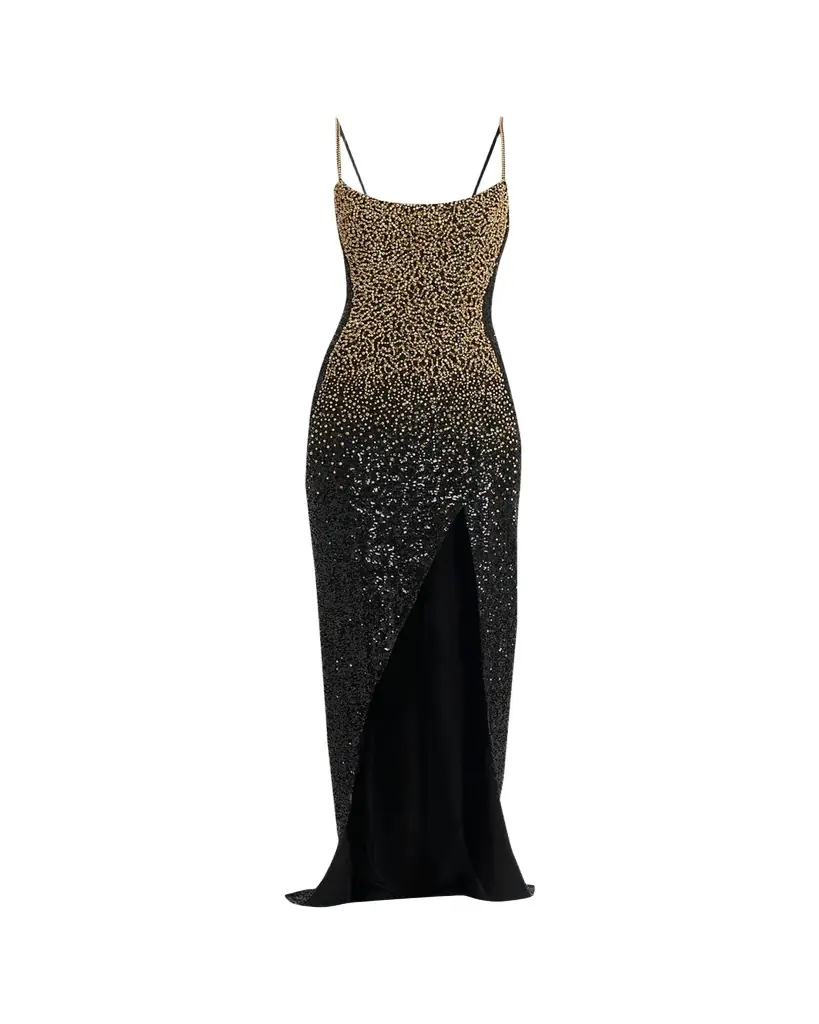 Balmain Dragrade Crystal Sequined Slit Gown