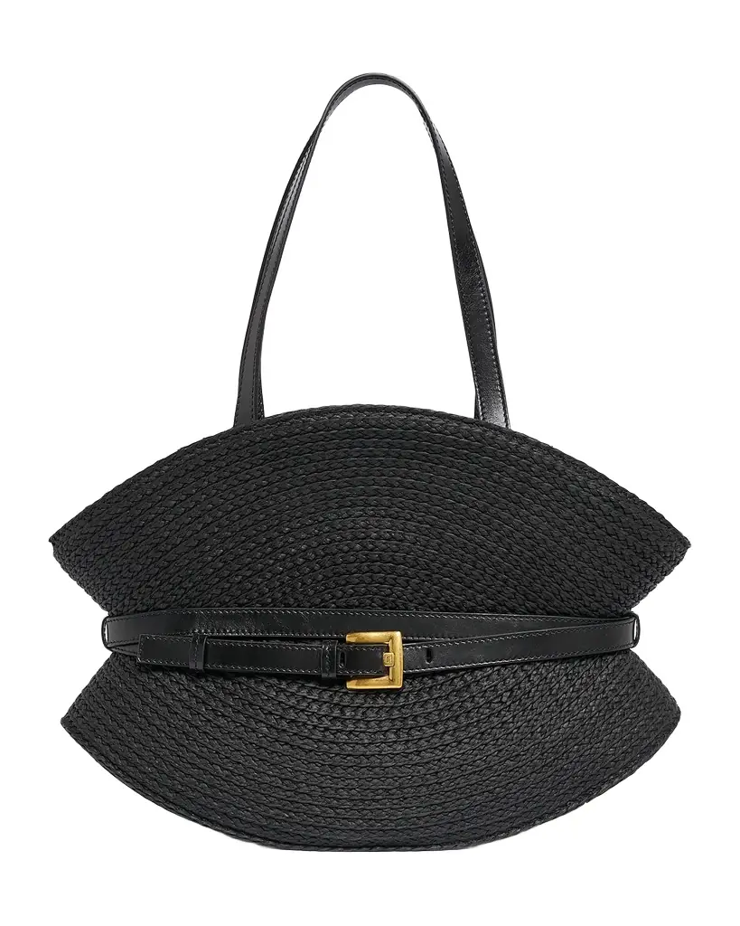 Balmain Shuffle Medium Belted Faux Raffia Tote Bag
