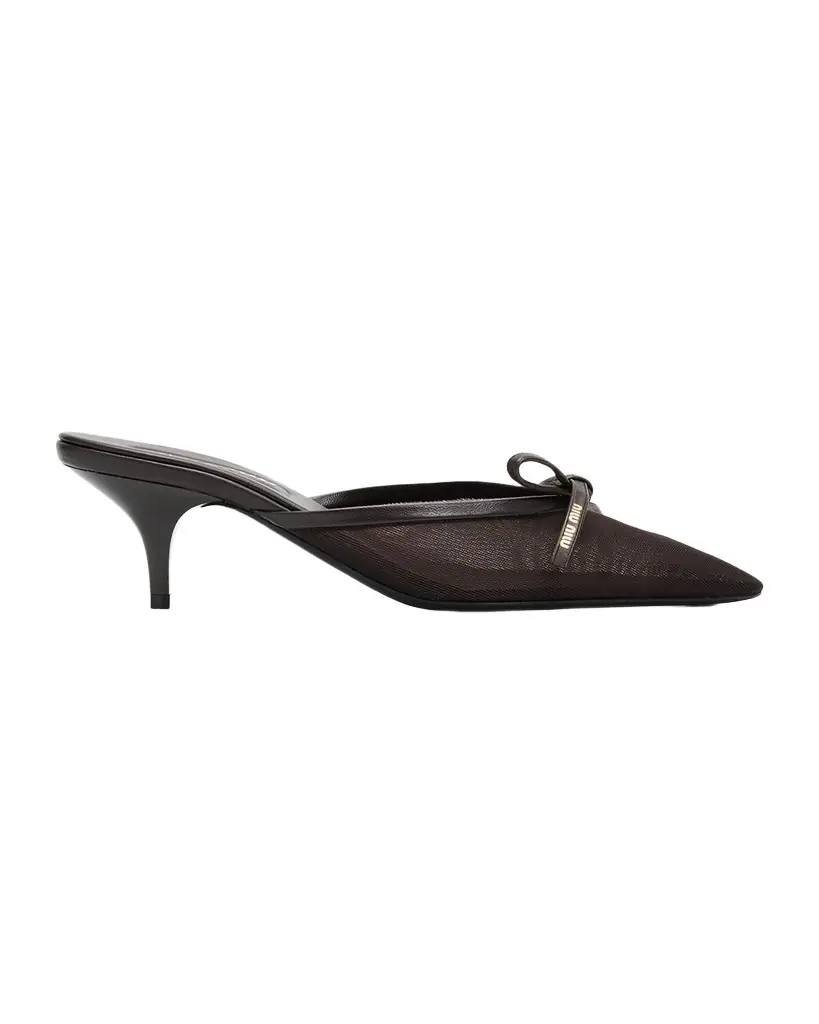 Miu Miu 55mm Bow Mesh Leather Mules