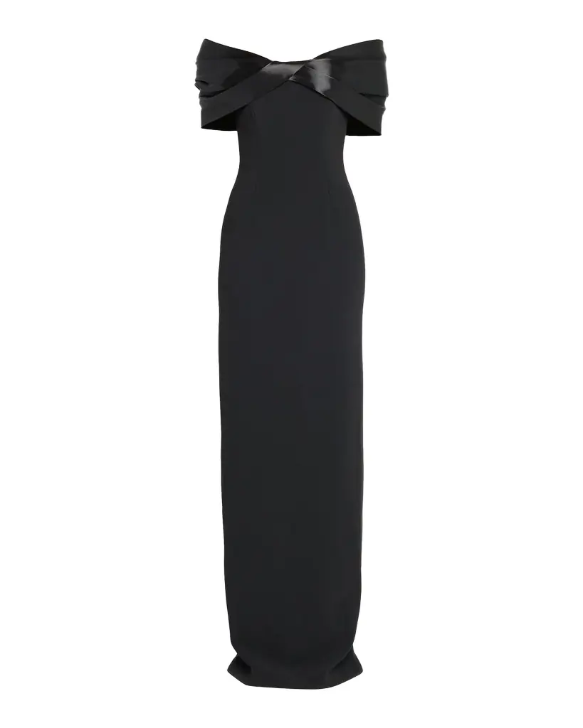 Pamella Roland Liquid Satin Off-The-Shoulder Crepe Gown