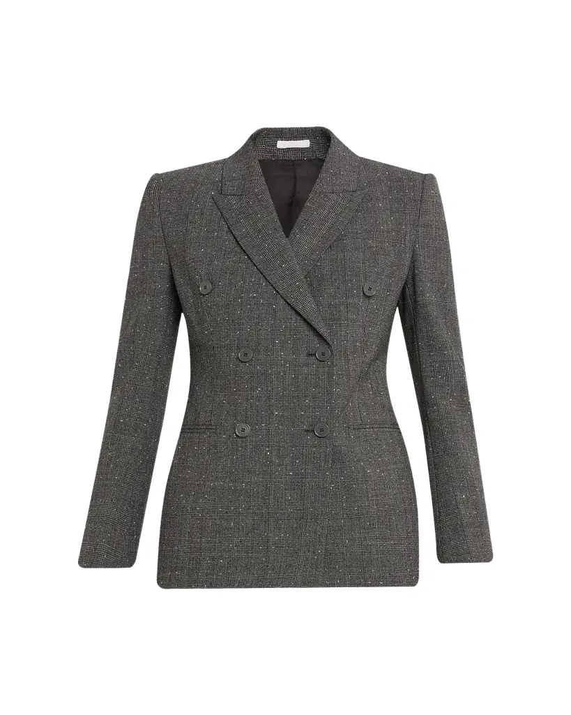 McQueen Double-Breasted Check Wool Tailored Jacket