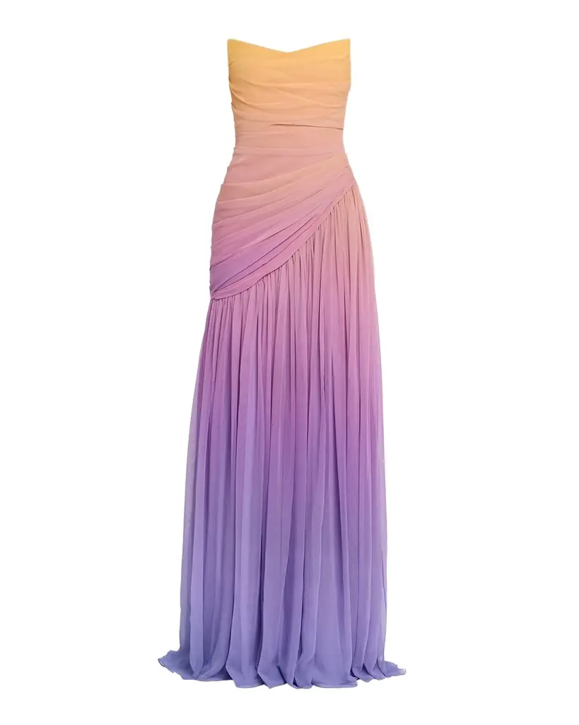 Pamella Roland Strapless Ombre Chiffon Drop-Waist Gown