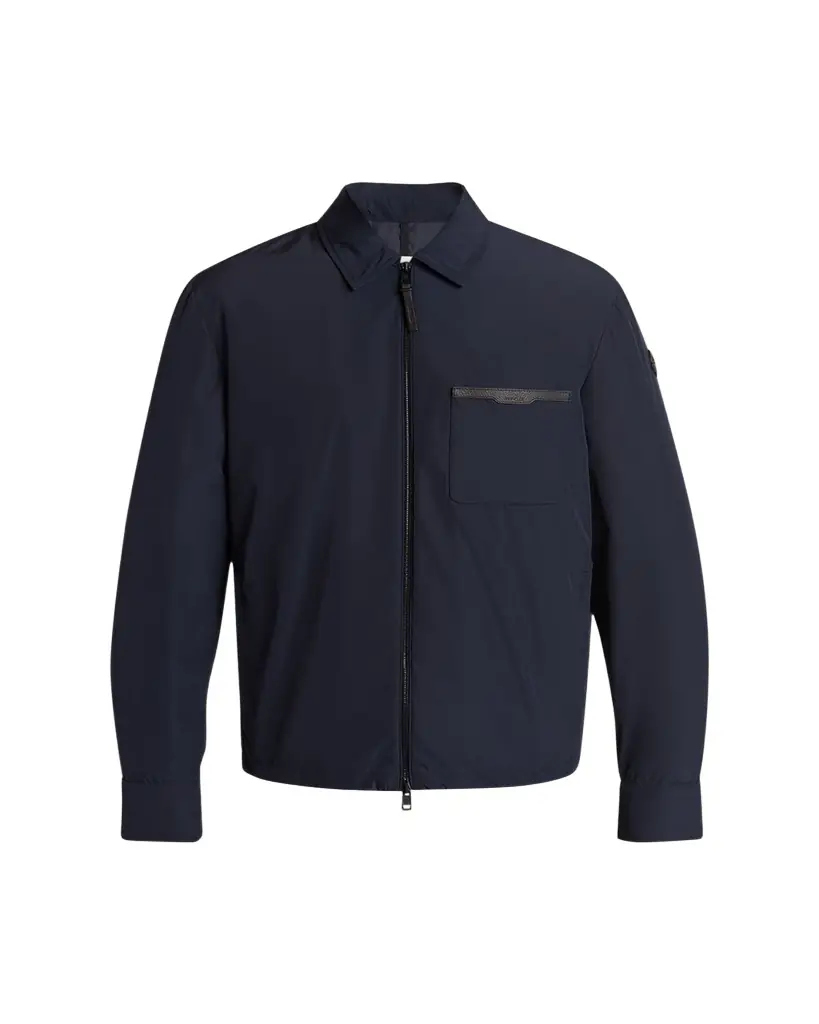 Moncler Men's Nylon Leather-Trim Full-Zip Shirt Jacket
