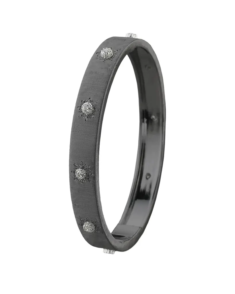 Buccellati Macri Classica 18K White Gold Diamond Bangle Bracelet