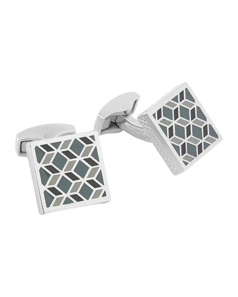 Tateossian Men 's Square 3D Cube Enamel Cufflinks