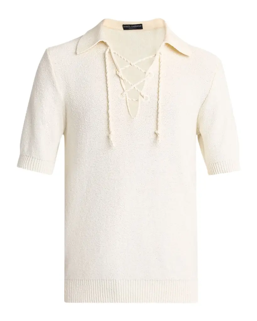 Dolce & Gabbana Men 's Drawcord V-Neck Polo Shirt