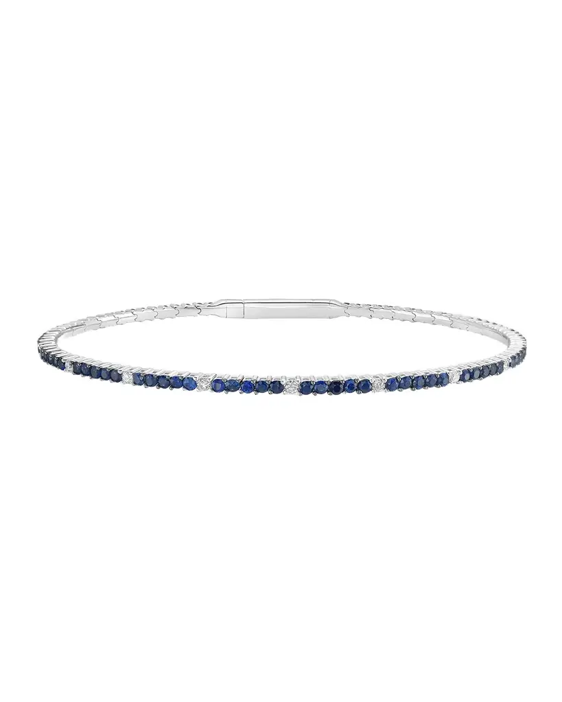Neiman Marcus Diamonds 18K White Gold Diamond and Blue Sapphire Flex Bangle