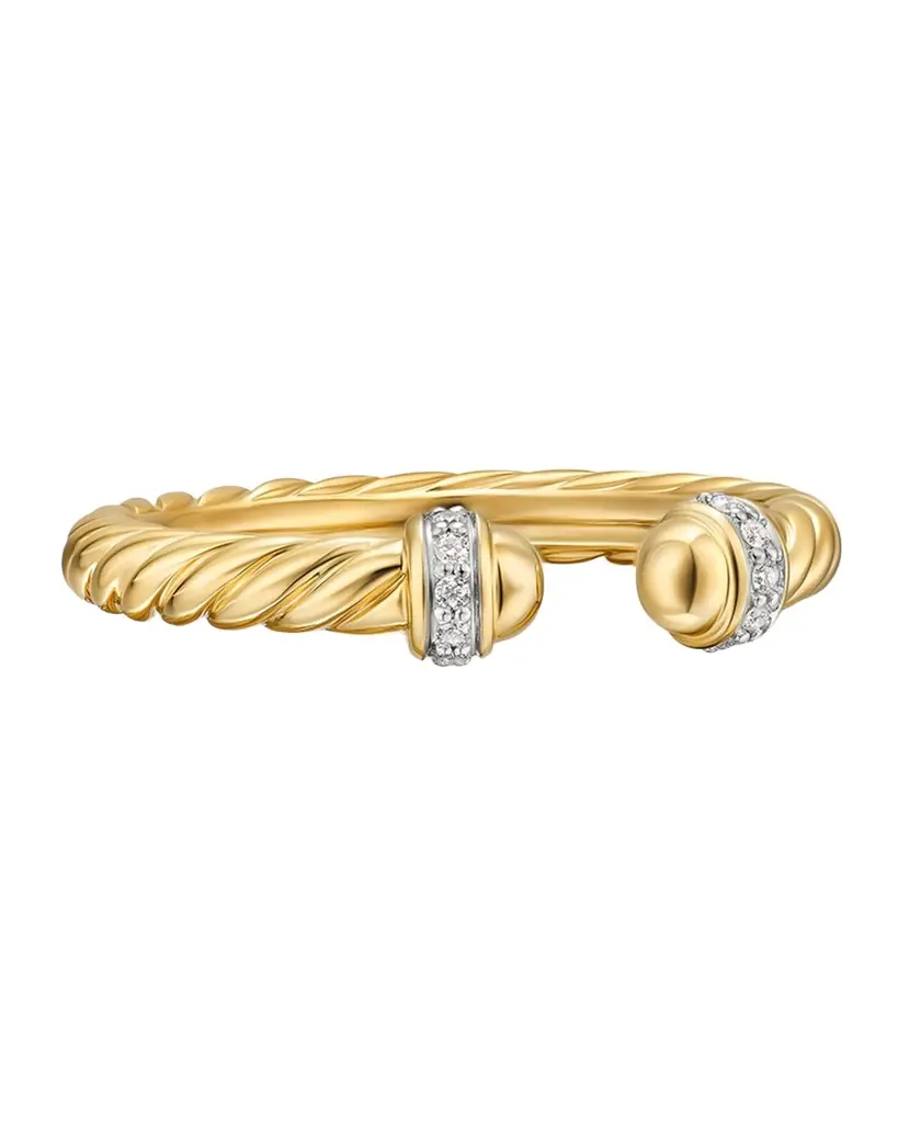 David Yurman Cable Band Open Ring with Diamonds in 18K Gold, 2.8mm