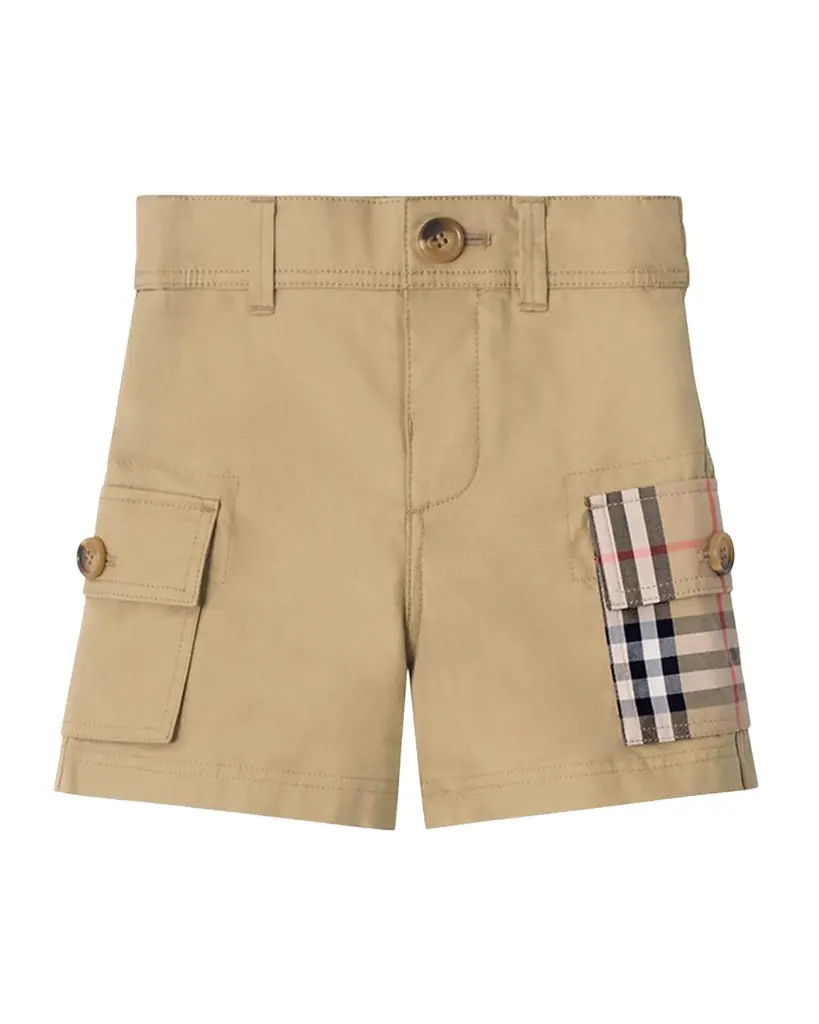 Burberry Boy 's Check-Trim Cotton Cargo Shorts, Size 6M-3