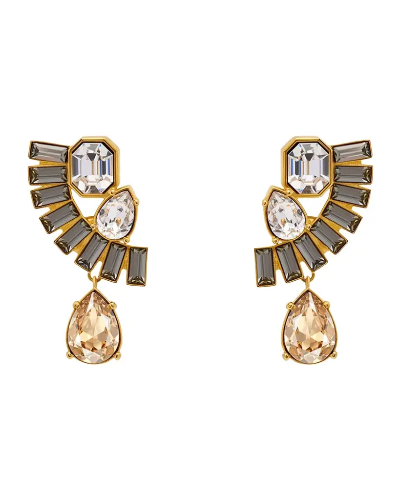Oscar de la Renta Fan Rhinestone Clip-On Earrings