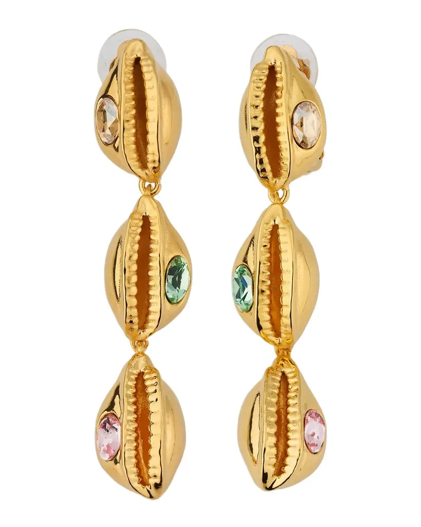 Oscar de la Renta Cowrie Shell Clip-On Drop Earrings