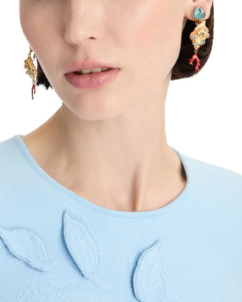 Oscar de la Renta Mixed Seashell Clip-On Drop Earrings