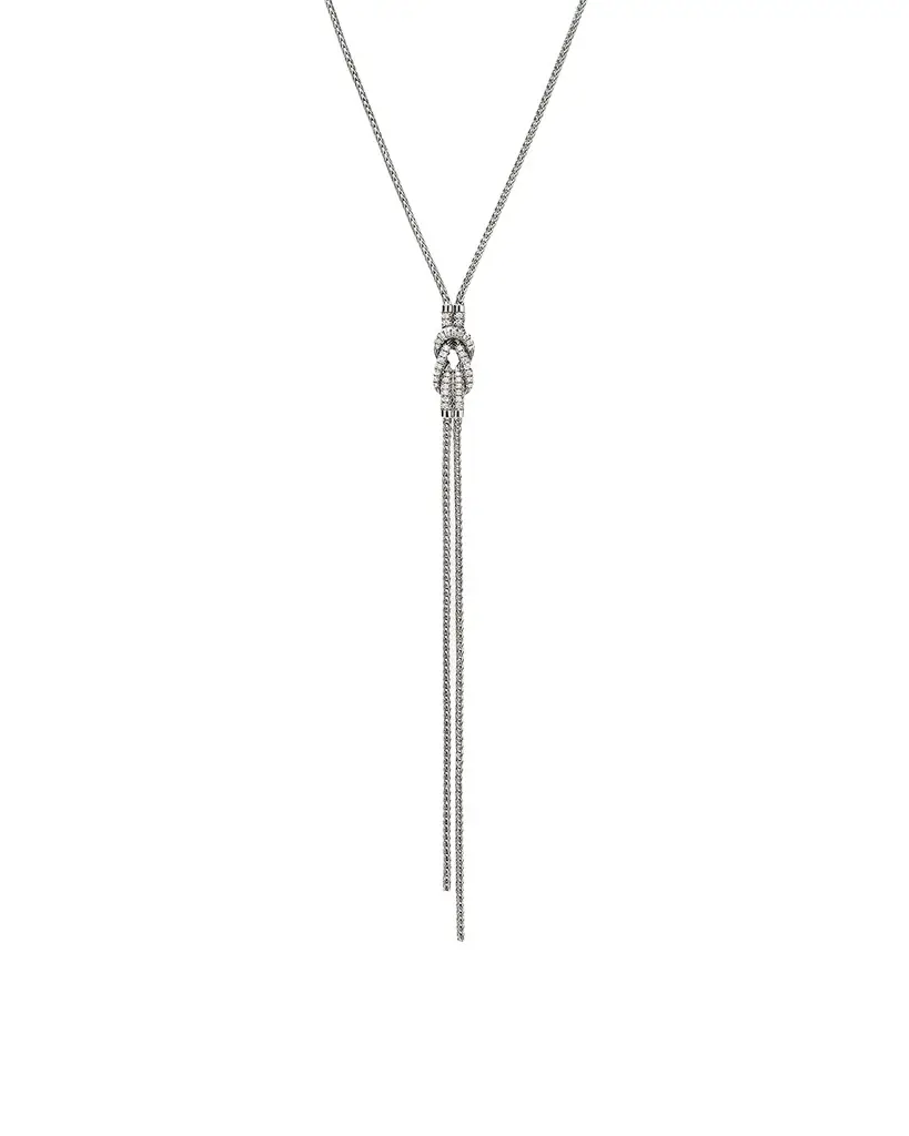 John Hardy Sterling Silver Pave Love Knot Y Necklace