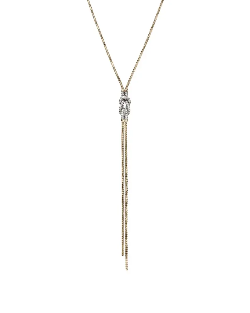 John Hardy 14K Pave Love Knot Y Necklace