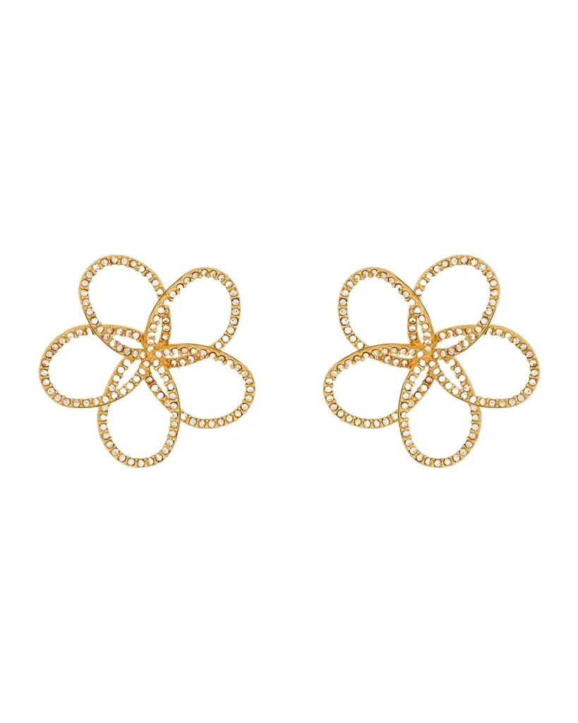 Oscar de la Renta Flower Rhinestone Chain-Link Earrings