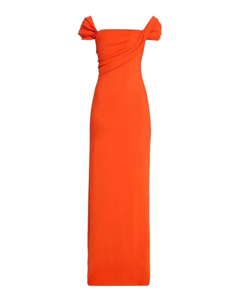 Oscar de la Renta Cap-Sleeve Draped Cady Column Gown