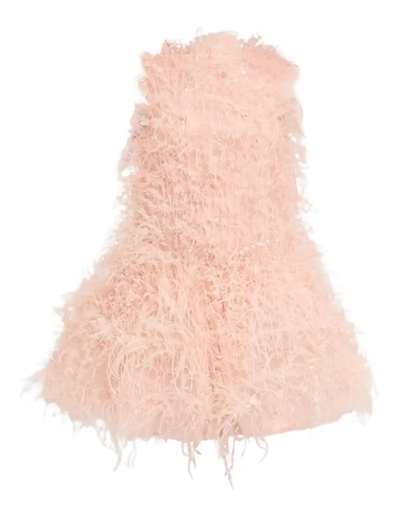 Oscar de la Renta Feather Sequined Sleeveless Bubble Mini Dress