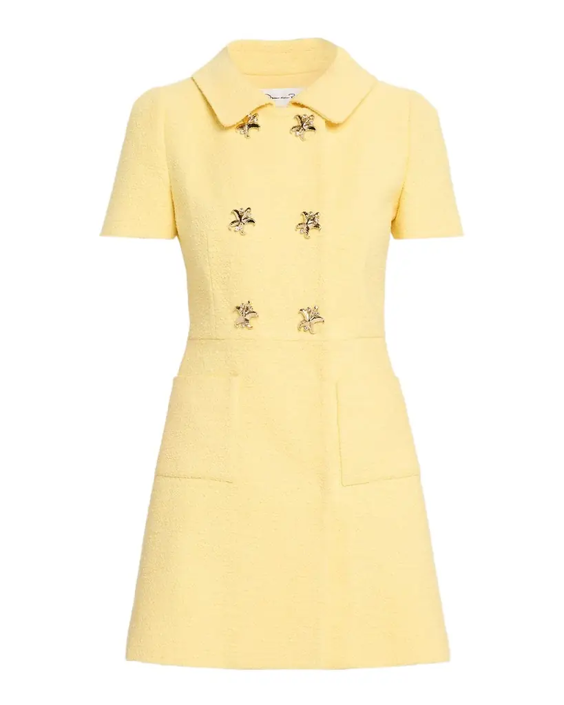 Oscar de la Renta Short-Sleeve Double-Breasted Tweed Mini Dress