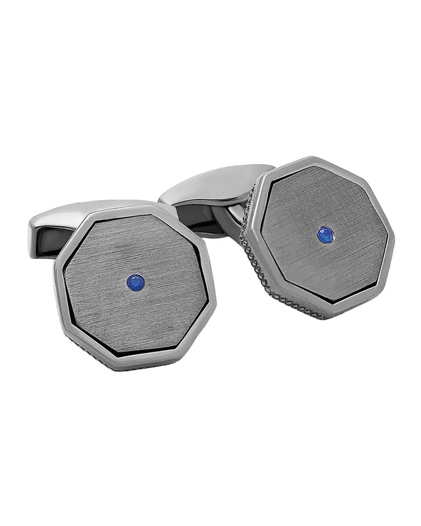 Tateossian Men 's Rhodium-Plated Silver and Blue Sapphire Octagonal Cufflinks