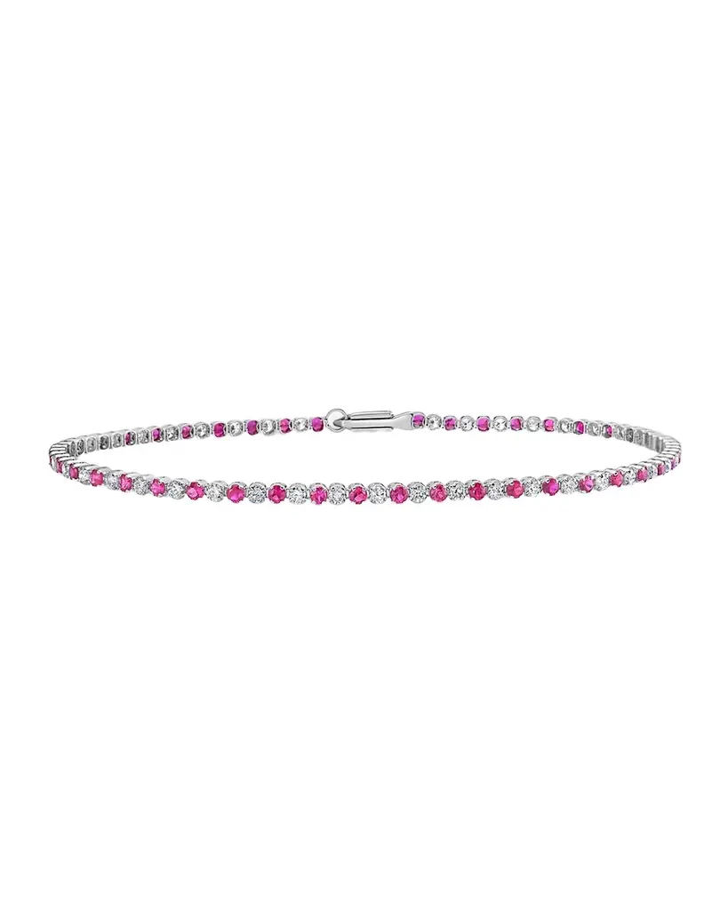 Neiman Marcus Diamonds 18K White Gold Alternating Diamond and Ruby Bracelet