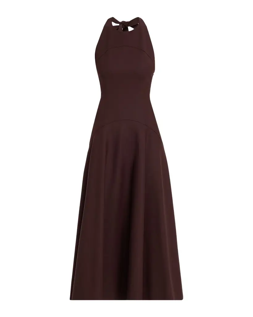 oscar midi dress brown Oscar de la Renta Sleeveless Stretch Wool Halter Midi Dress