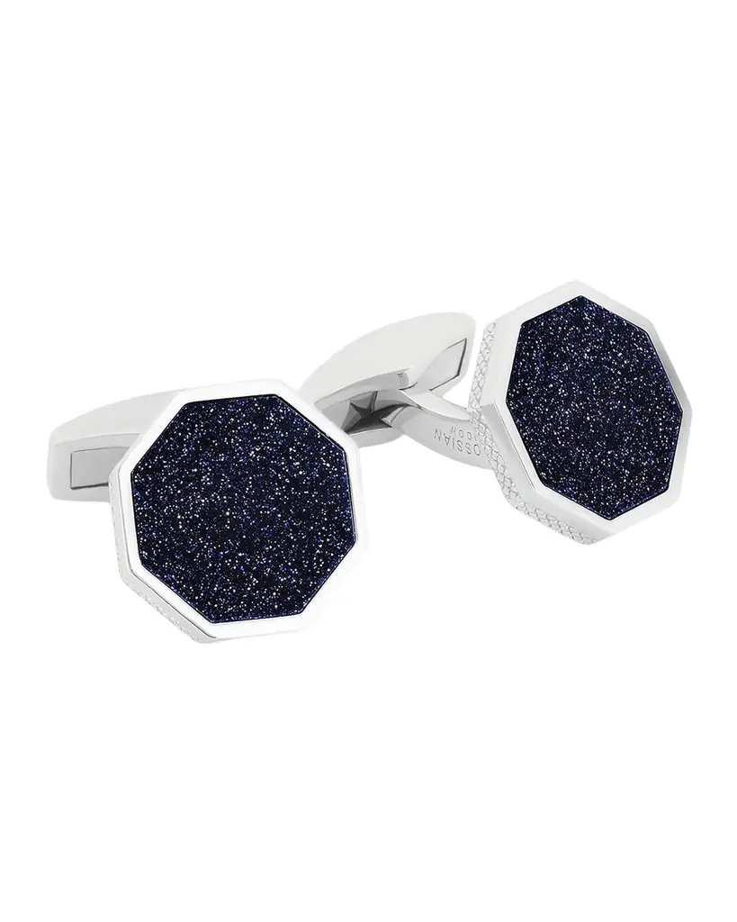 Tateossian Men 's Londons Eye Blue Goldstone Octagonal Cufflinks