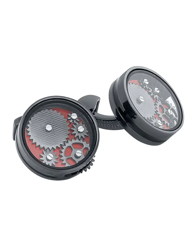 Tateossian Men 's Red IP Plated Carousel Gear Nuovo Cufflinks