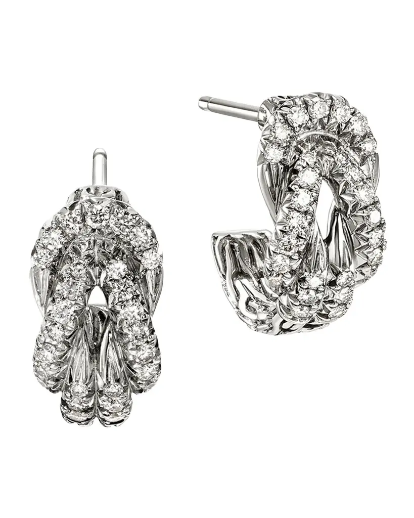 John Hardy Sterling Silver Pave Love Knot Hoop Earrings, 13mm