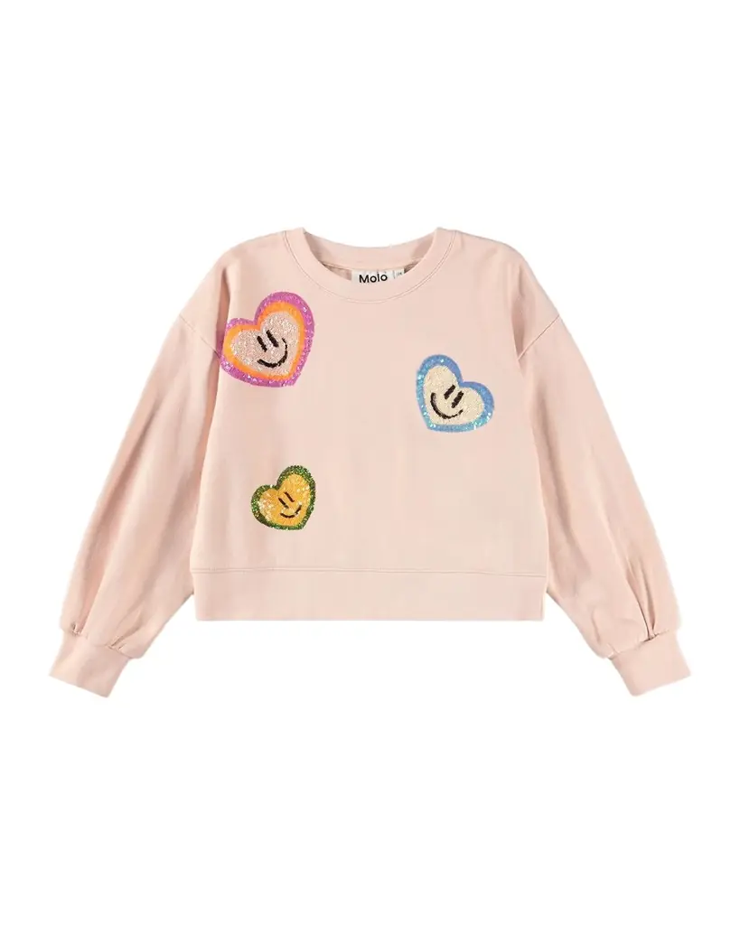 Molo Girl 's Miki Sequin Heart Embroidered Sweatshirt