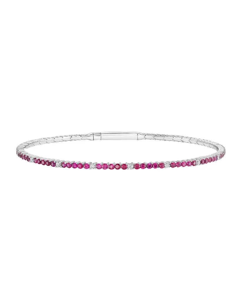 Neiman Marcus Diamonds 18K White Gold Diamond and Ruby Flex Bangle