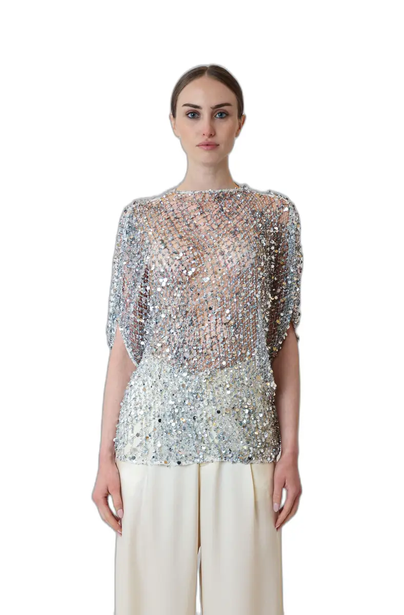 LAPOINTE Net Mesh Sequin Cape Tee