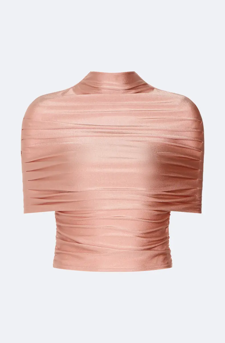 LAPOINTE Shine Jersey Mock Neck Ruched Top
