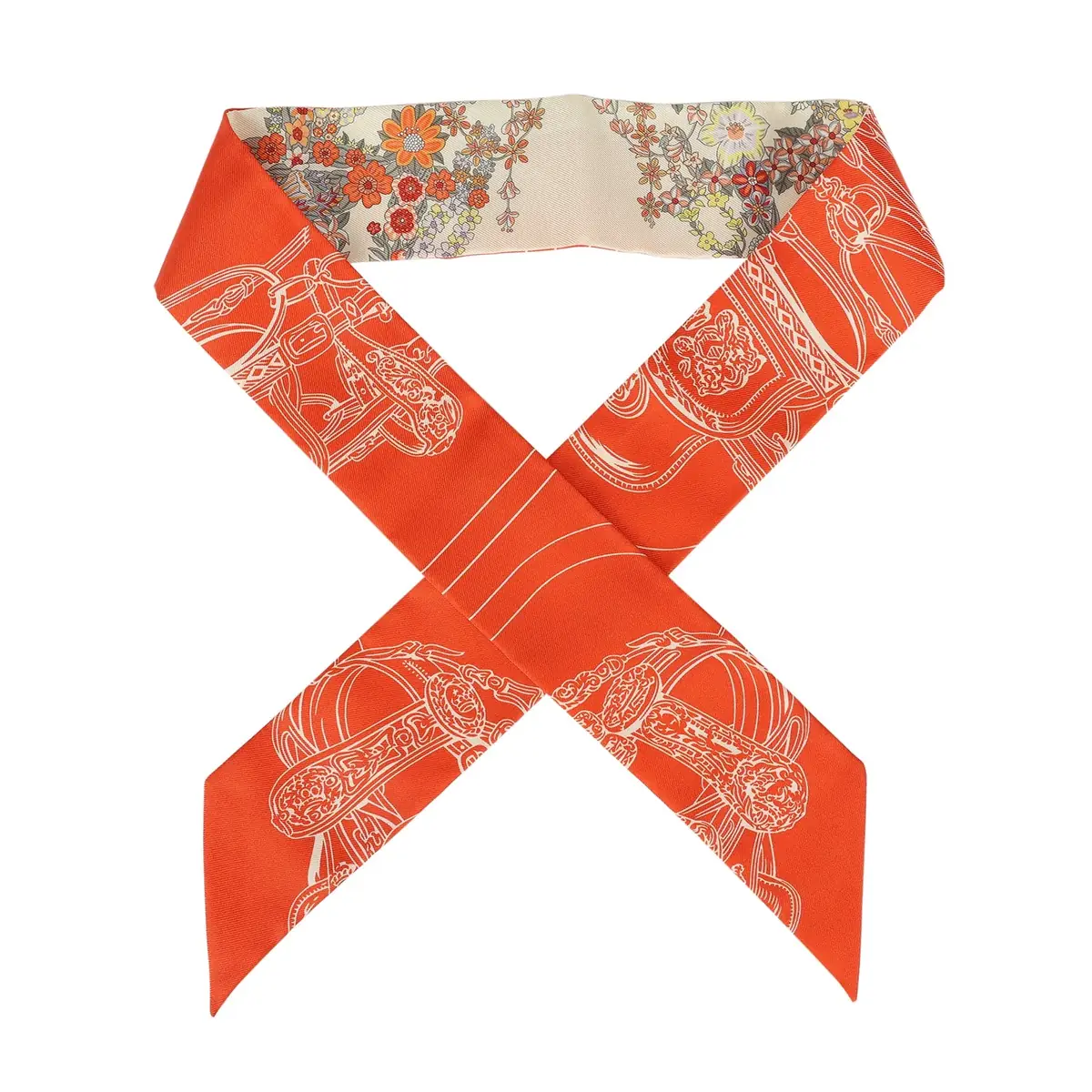 hermes Hermes "Brides de Gala En Fleur" Vanille, Orange and Kaki Multi Silk Twilly Pair