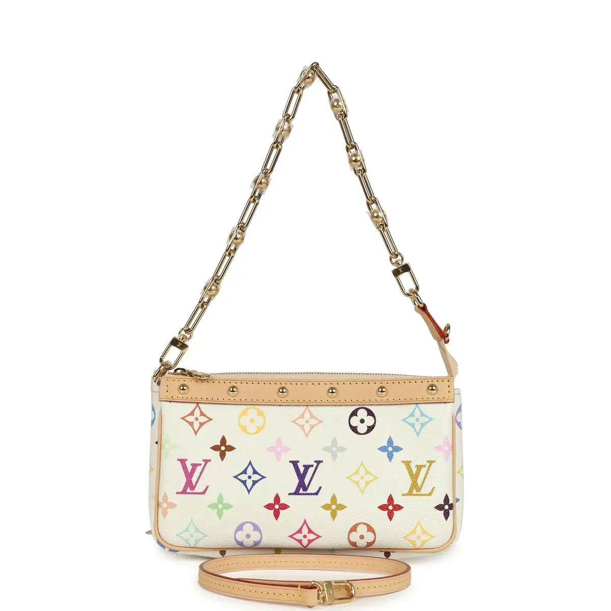 Louis Vuitton Louis Vuitton X Takashi Murakami Pochette Accessories White Multicolored Monogram Gold Hardware
