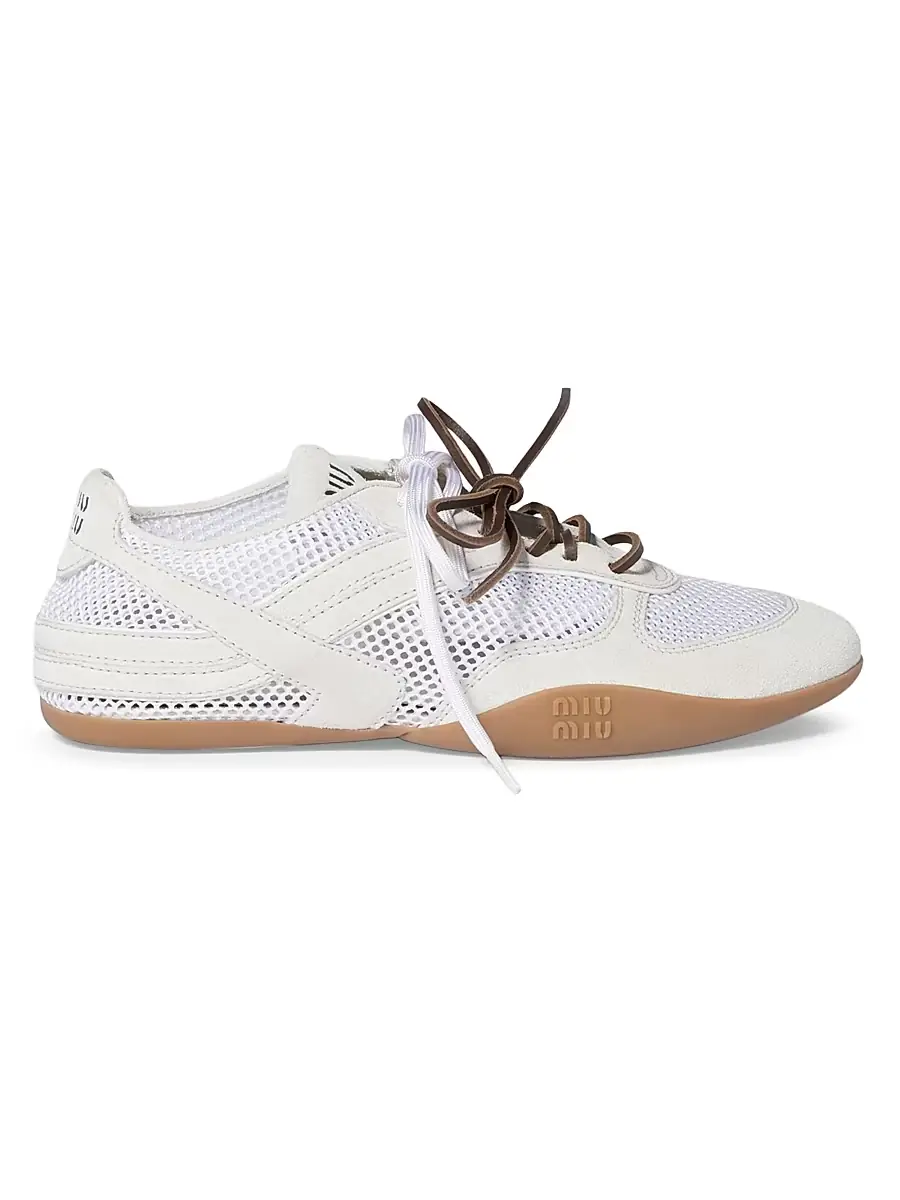 Miu Miu Women's Gymnasium Mesh and Suede Sneakers - White