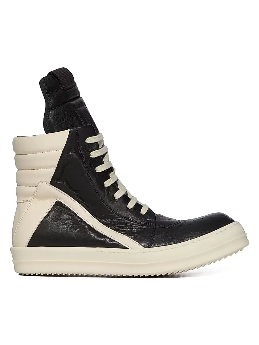 Rick Owens Men's Geobasket Leather High-Top Sneakers - Black Milk 12