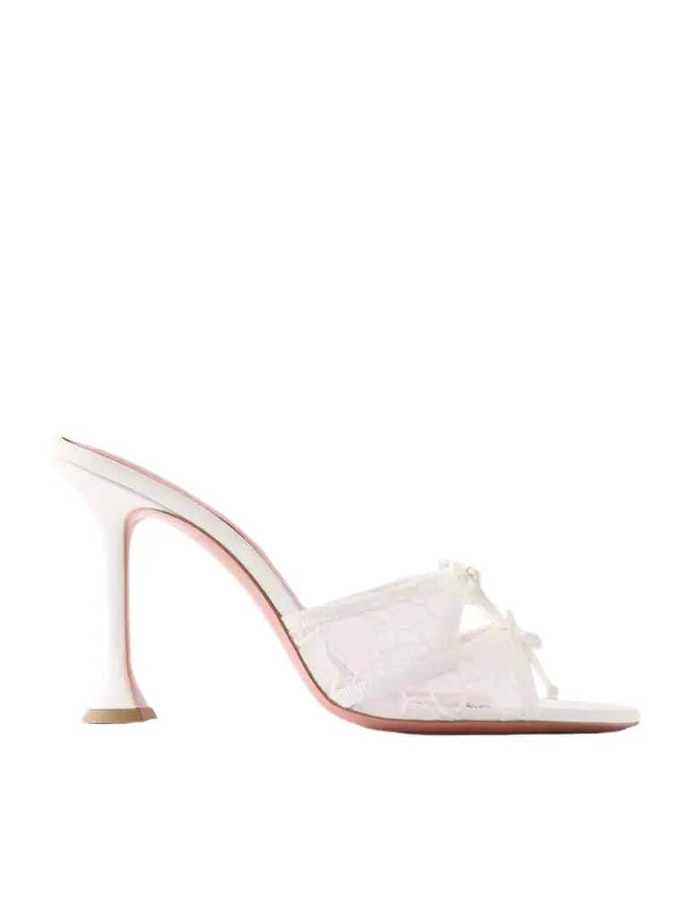 Amina Muaddi Eleonora Bow-detailed Lace And Leather Mules