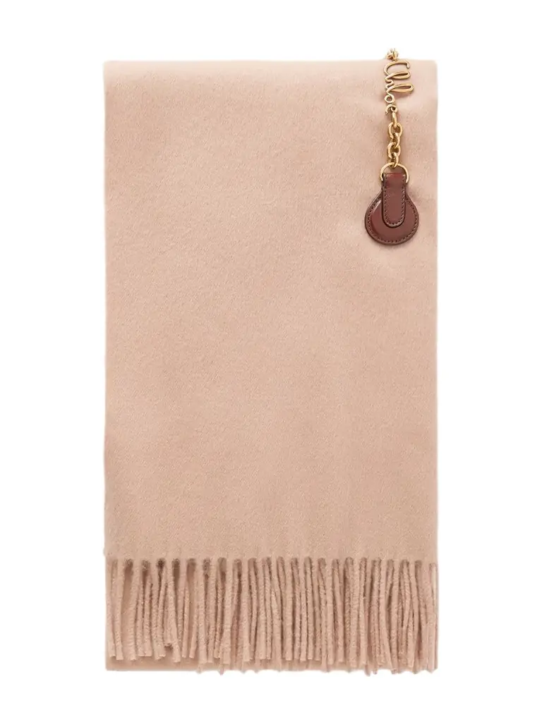 Chloé Fringed Embellished Leather-trimmed Wool Scarf