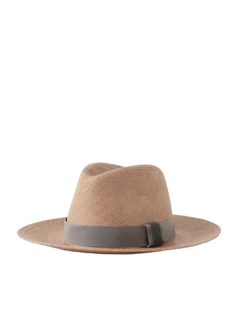 Brunello Cucinelli Embellished Grosgrain-trimmed traw Hat